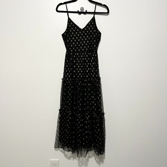 If By Sea Womens Tiered Maxi Dress Size S Black Gold Stars Whimsigoth Celestial - Picture 1 of 8